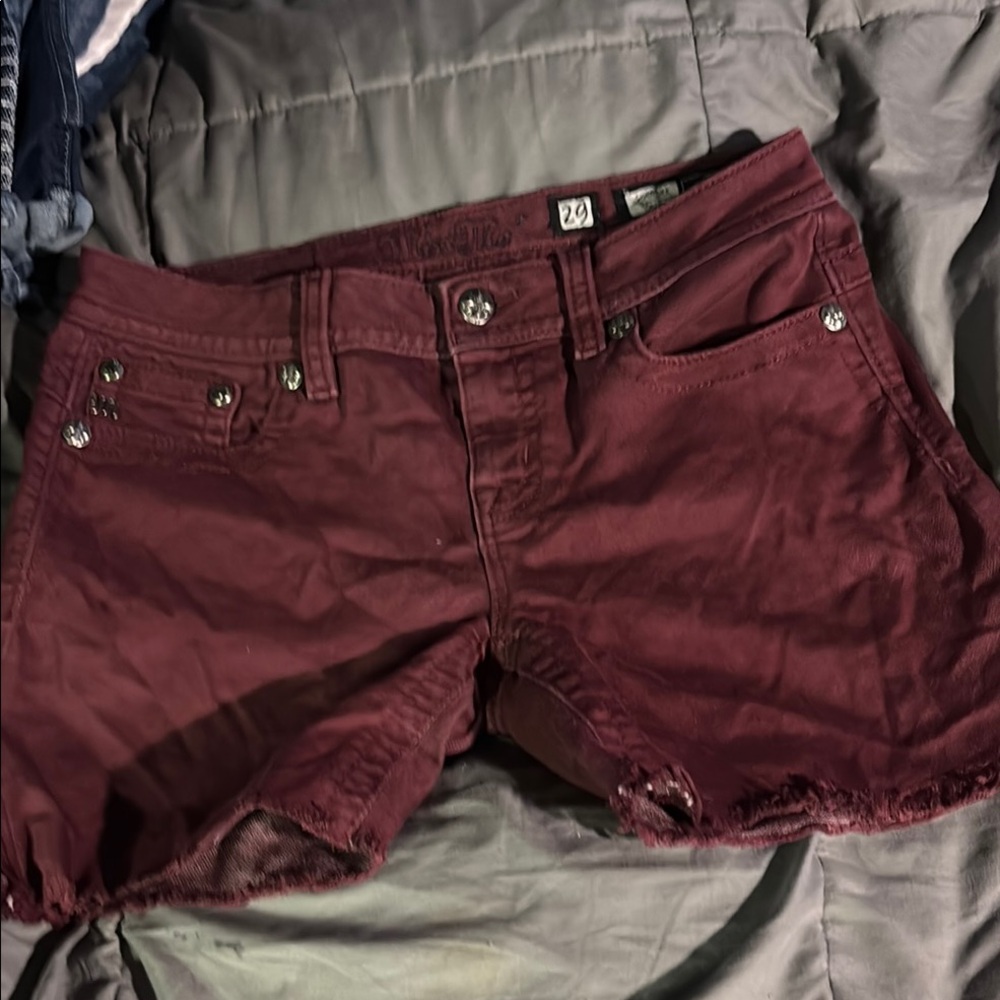 Miss Me Women's Embellished Burgundy cut off Shorts - Picture 2 of 4